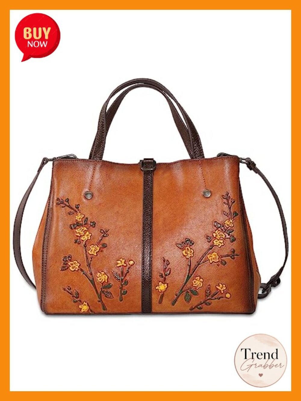 Genuine Leather Embossed Satchel Crossbody Handbag with Top Handle
